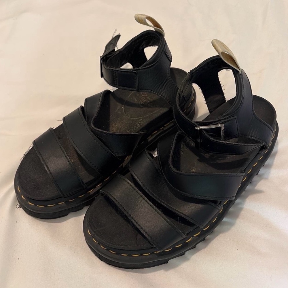 Dr. Martens Black Leather Strappy Platform Sandals